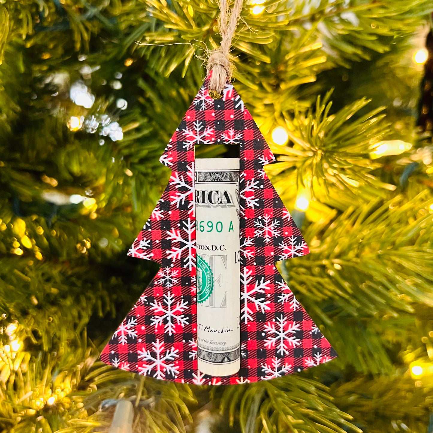 Money Holder Ornament - Plaid Snowflakes